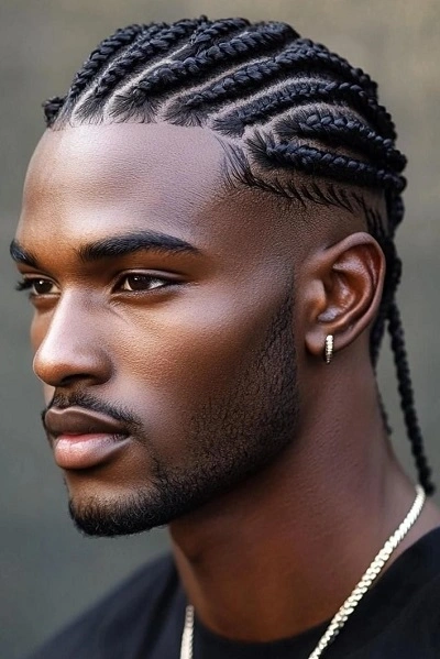 Black Men Fade Haircut Design with Cornrows