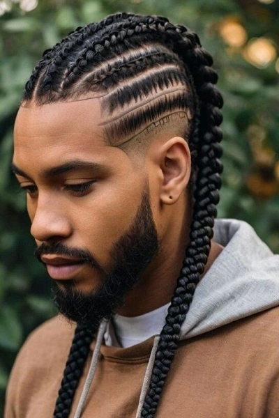 Black Men Fade Haircut Design with Cornrows