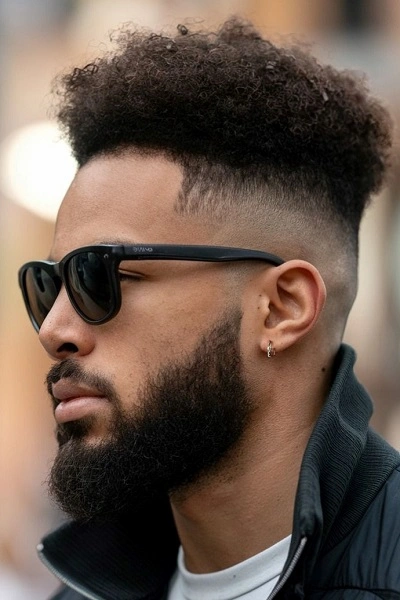 Long Top Short Sides Black Men's Haircut