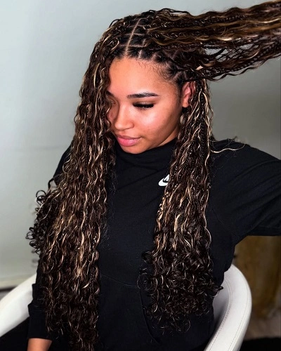 Boho Knotless Braids with Curls