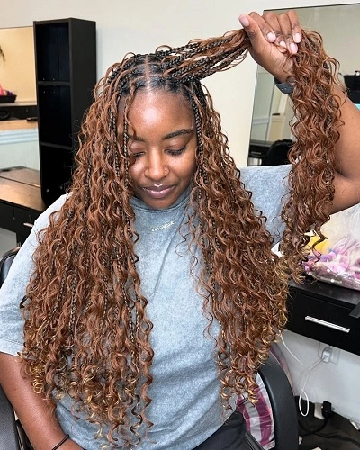 Boho Knotless Braids with Curls