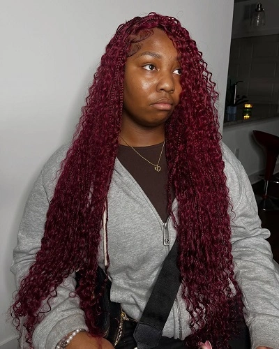 Burgundy Boho Knotless Braids