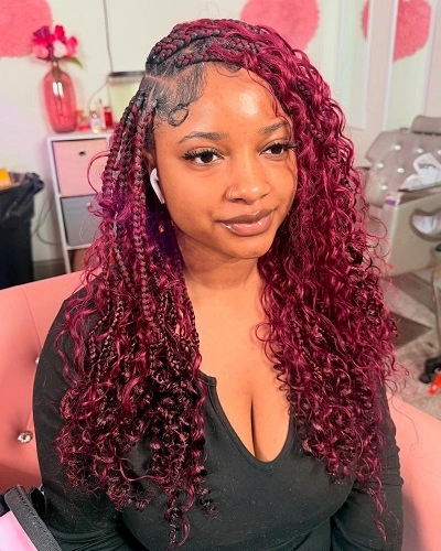Burgundy Boho Knotless Braids