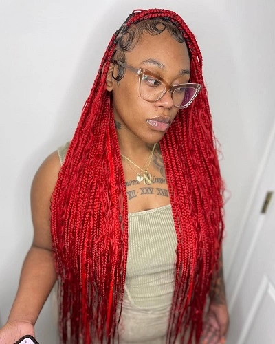 Red Boho Knotless Braids