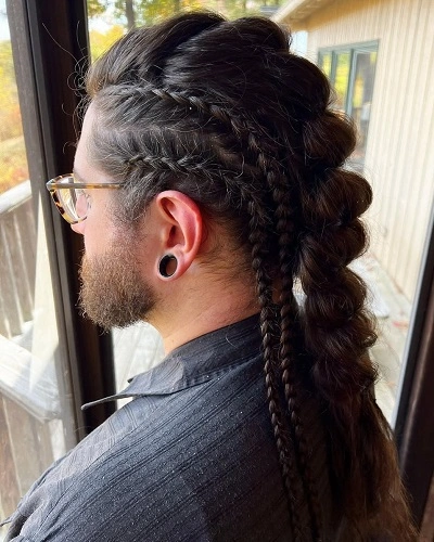 Side Braids with Loose Hair for Men