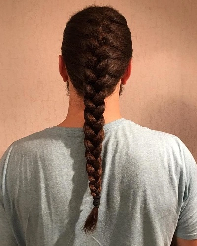 Braided Ponytail with Bangs for Men