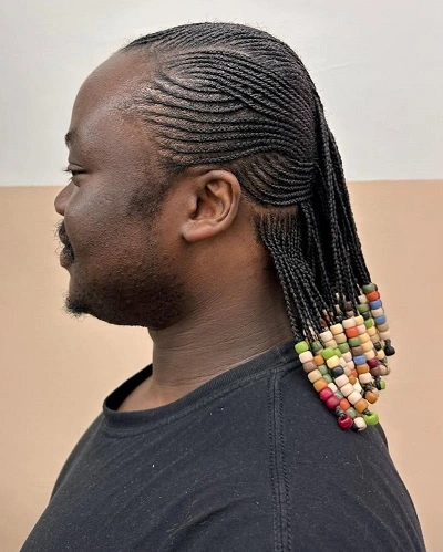 Braided Ponytail with Beads for Men