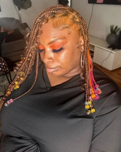 Short Boho Braids with Colorful Beads