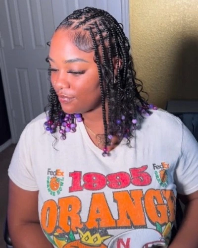 Short Boho Braids with Colorful Beads