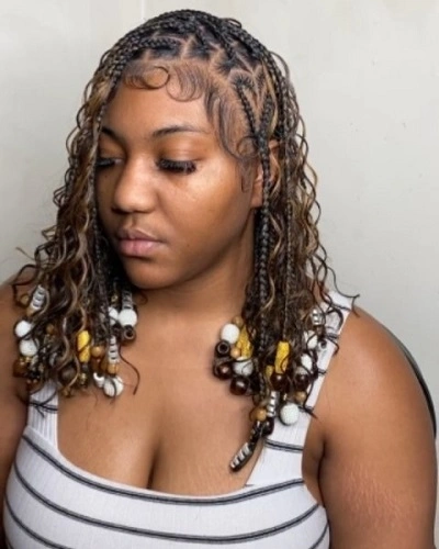 Short Boho Braids with Gold Beads