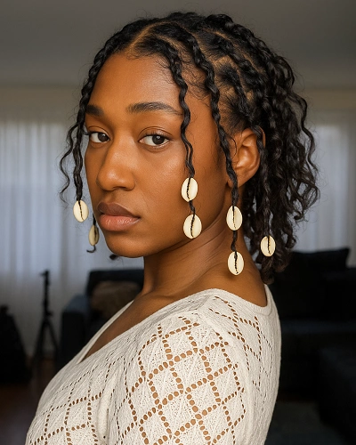Short Boho Braids with Shell Beads