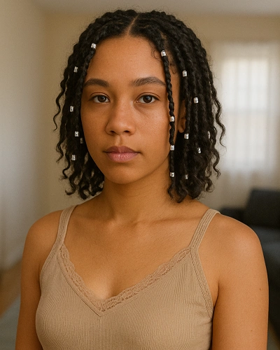 Short Boho Braids with Silver Beads