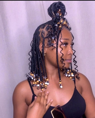 Short Boho Braids with Wooden Beads