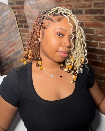 Short Boho Braids with Wooden Beads