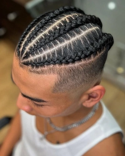 Mens Stitch Braids with Fade