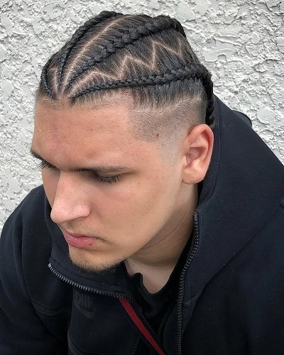 Mens Stitch Braids with Fade