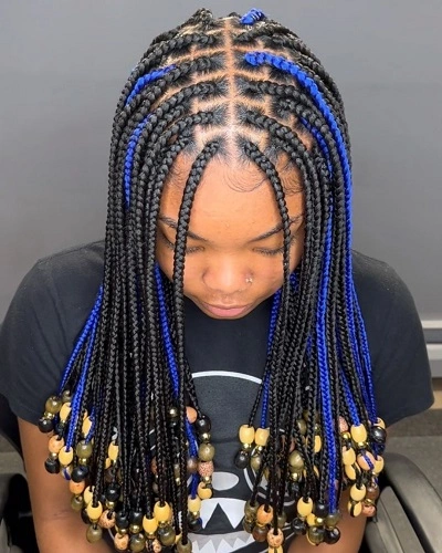 Box Braids with Wooden Beads