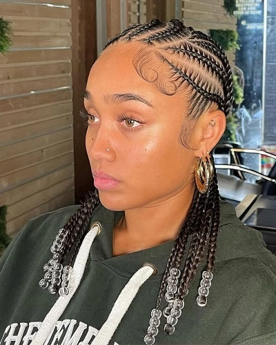 Cornrow Braids with Clear Beads