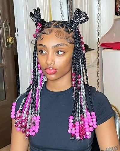 Triangle Box Braids with Beads