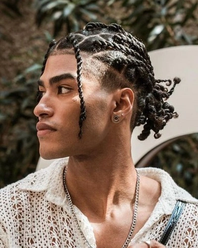 Bun with Twist Braids Men