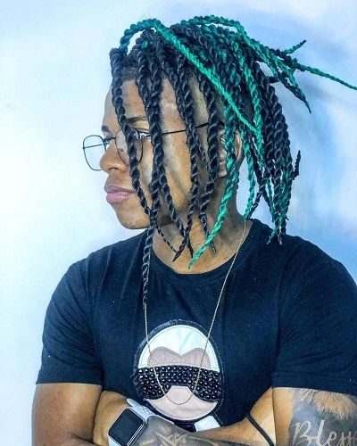 Side Swept Twist Braids Men